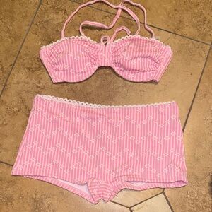 Samiol NWT Pink Striped Swim Bra with Lace Trim